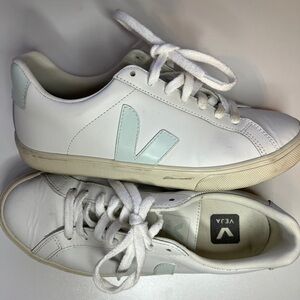 Veja White Sneakers with Light Blue Accents